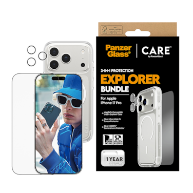 بكج حماية بانزر جلاس CARE يدعم MagSafe فلاقشيب اكسبلورر 3 في 1 ايفون 17 برو - شفاف
