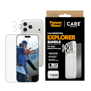 بكج حماية بانزر جلاس CARE يدعم MagSafe فلاقشيب اكسبلورر 3 في 1 ايفون 17 برو ماكس - شفاف
