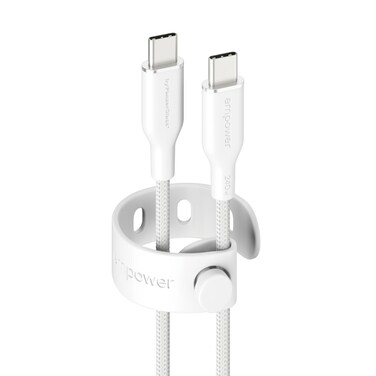 سلك شاحن امباور بانزر جلاس Racing من USB-C إلى USB-C بطول 1.2 م وبقوة 240 واط - أبيض