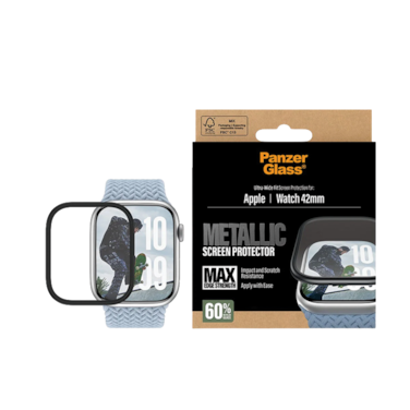 حماية شاشة بانزر جلاس بإطار معدني أسود ساعة أبل ووتش 42 مم - شفاف