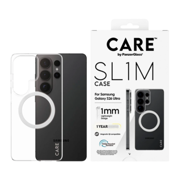 كفر حماية بانزر جلاس CARE نحيف SL1M مع إطار QI أبيض سامسونج جالاكسي إس 26 الترا - شفاف