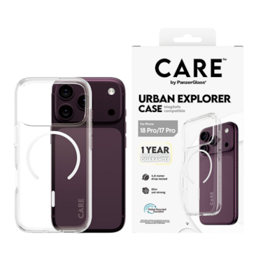 كفر حماية بانزر جلاس CARE اوربان اكسبلورر MagSafe أبيض ايفون 18 برو - شفاف
