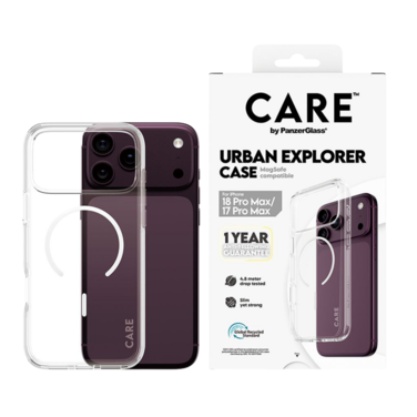 كفر حماية بانزر جلاس CARE اوربان اكسبلورر MagSafe أبيض ايفون 18 برو ماكس - شفاف