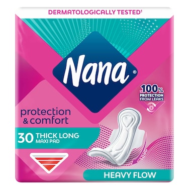 Nana Protection And Comfort Maxi Thick Long Sanitary Pads With Wings White 30 Pads
