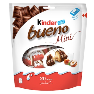 Kinder Bueno Mini Milk Chocolate Bars in Wafer with Hazelnut Cream, Multi Pack, 20 Individually Wrapped Pieces, 108g