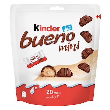 Kinder Bueno Mini Milk Chocolate Bars in Wafer with Hazelnut Cream, Multi Pack, 20 Individually Wrapped Pieces, 108g