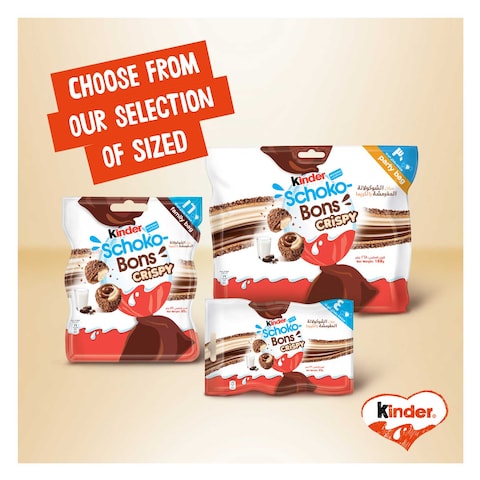 Kinder Schokobons Crispy Bitesize Wafer Biscuit with Cocoa &amp; Milk Centre, Multi Pack, 16 Individually Wrapped Pieces, 89g