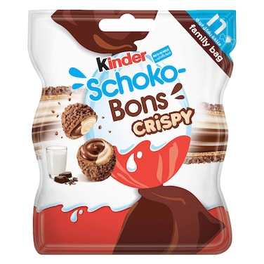 Kinder Schokobons Crispy Bitesize Wafer Biscuit with Cocoa &amp; Milk Centre, Multi Pack, 16 Individually Wrapped Pieces, 89g