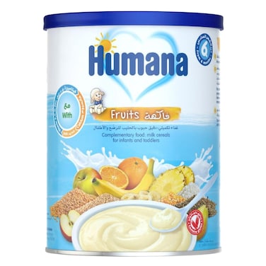 هيومانا غذاء تكميلي دقيق حبوب بالحليب للرضع والأطفال، فواكه، من عمر 6 أشهر، 400 جرام