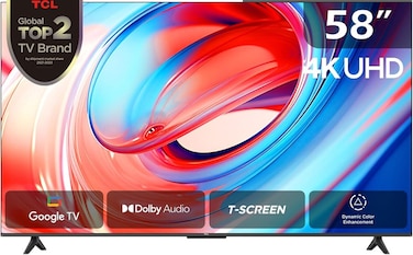 TCL 58 Inch 4K LED HDR 10 UHD Smart Google TV, Dolby Audio, Dynamic Color Enhancement, Metallic Bezel-less Design 58V6B - 2 Year Warranty (2024 Model )