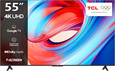 TCL television 55 Inch Smart TV 4K LED HDR 10 UHD Google TV, Dolby Audio, Dynamic Color Enhancement, 2GB RAM+16GB ROM，Metallic Bezel-less Design 55V6B - (2024 Model)