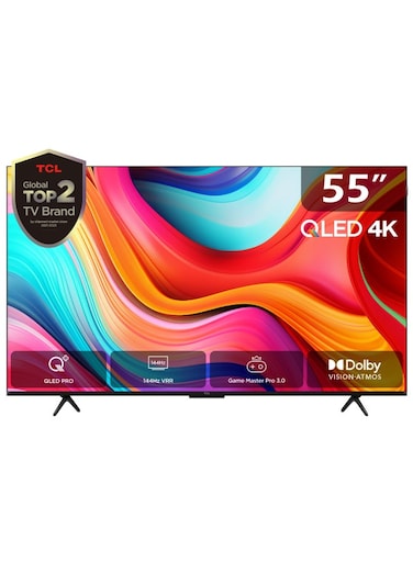 55 Inch QLED Pro 144Hz Onkyo Gaming TV, 4K UHD, HDR Pro, Google TV (Dolby Vision IQ &amp; Atmos, Motion Clarity, Hands-Free Voice Control, Compatible with Google Assistant &amp; Alexa) 55T8B Black