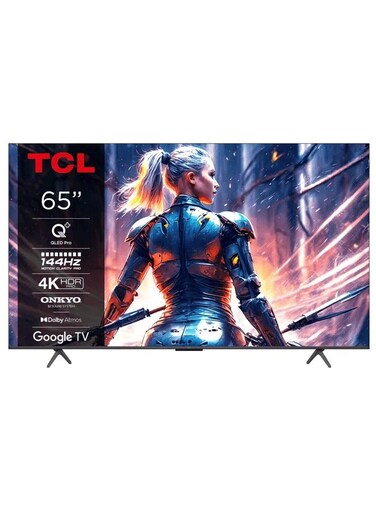 65 Inch QLED Pro 144Hz Onkyo Gaming TV, 4K UHD, HDR Pro, Google TV (Dolby Vision IQ &amp; Atmos, Motion Clarity, Hands-Free Voice Control, Compatible with Google Assistant &amp; Alexa) 65T8B Black