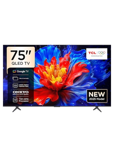 تلفزيون TCL الذكي 75 بوصة QLED 4K HDMI 4 USB1 144Hz 75P8K أسود