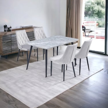 Wood Dining Table 4 Chairs Light Grey