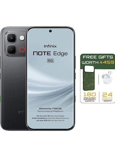 نوت إيدج ثنائي الشريحة ظل أسود 8GB 256GB 5G - نسخة الشرق الأوسط مع غلاف وسماعة رأس وشاشة مع ضمان 6 أشهر