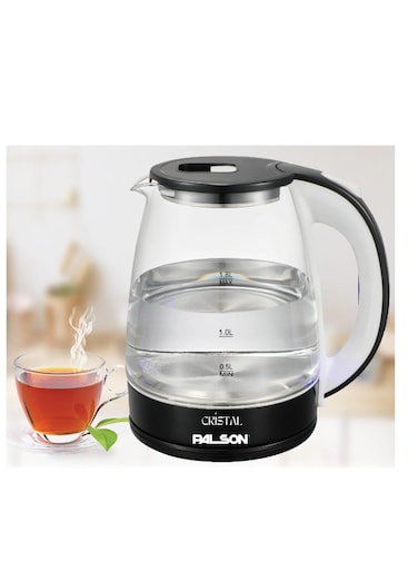 Palson Glass Kettle 1.8L, Transparent Glass Body For Visible Water Level, Concealed Heating Element For Safety, Transparent - 40041
