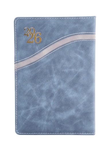 أجندة 2026 جلد صناعي مقاس A5، ورق سميك، مخطط يومي - أزرق