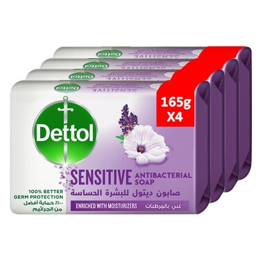 Dettol Sensitive Bar Soap, Lavender &amp; White Musk Scent, 165g x 4