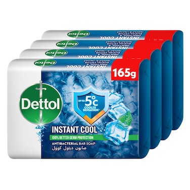 Dettol Instant Cool Bar Soap, Menthol &amp; Eucalyptus Scent, 165g x 4