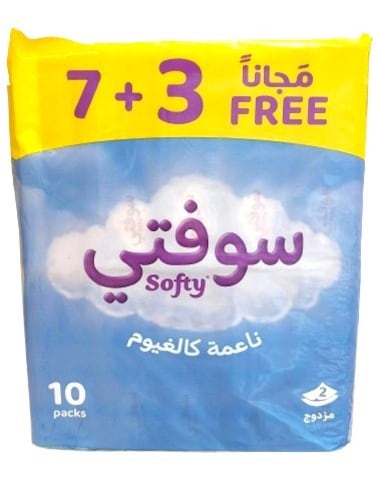 Softy Facial Tissue, 2 PLY, 10 Soft Packs x 130 Sheets, Economy Tissue Paper for Face &amp; Hands