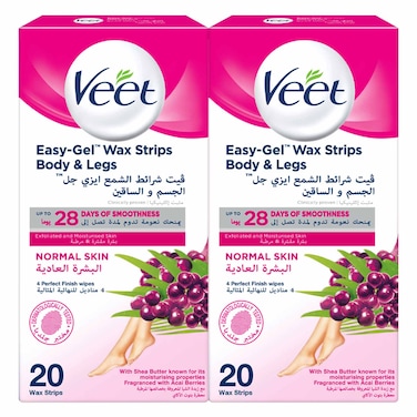 Veet Professional Hair Removal Wax Strips for Normal Skin Legs &amp; Body, 20 x 2 Strips
