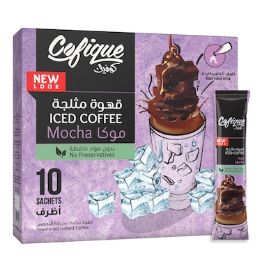 Cofique Iced Coffee With Mocha Flavor, 10 Coffee Sachets, 24g Per Sachet