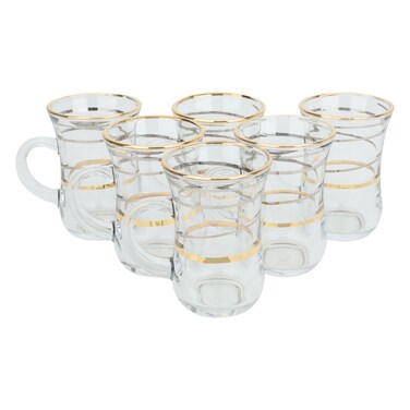 Alsaif Gallery Shahi Glass Cup Set With Golden Stripes 6 Pieces