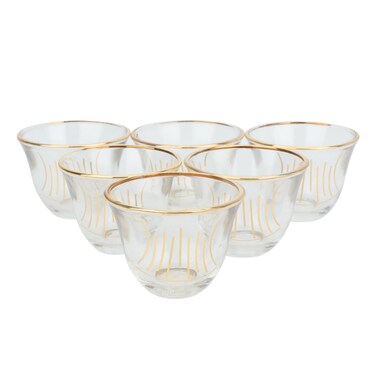 كيان، طقم من فناجين القهوة الزجاجية المزخرفة بالذهب، 6 قطع