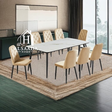Ceramic dining table - 8 chairs - beige