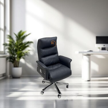 كرسي مكتب دوار - جلد - اسود