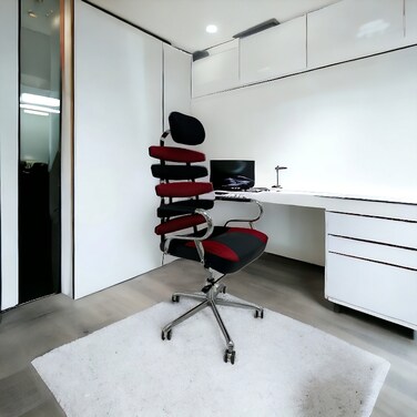 Red + black swivel office chair
