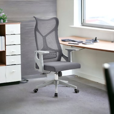 Gray swivel office chair with armrests (50x50x125cm)