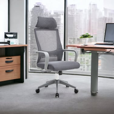 Gray swivel office chair with armrests (50 x 50 x 125 cm)