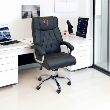 Swivel Leather Office Chair - Black
