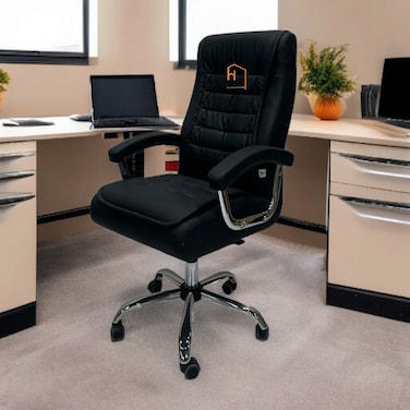 Swivel Office Chair - Leather - Black