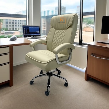 Swivel Leather Office Chair - Cream