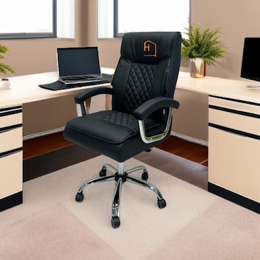 Swivel Leather Office Chair - Black