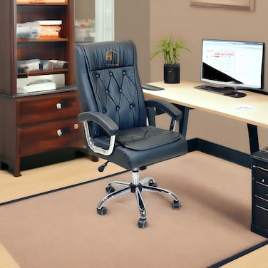 كرسي مكتب دوار - جلد - اسود