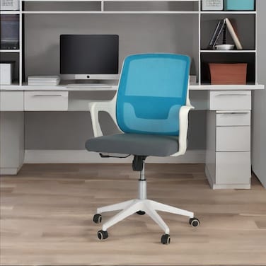 كرسي مكتب دوار ازرق فاتح متحرك  50×50×100 سم