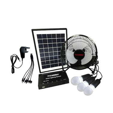 STARGOLD Solar Lighting System 6W Solar Panel 3LED Bulbs With 5W Fan 5 In 1 Charging Cable Control Box With Built In Battery