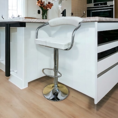Swivel Leather Bar Stool 114x45x45 cm - White