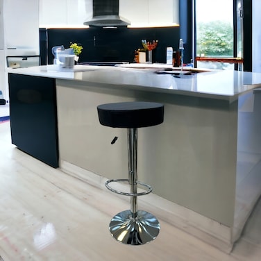 Swivel Leather Bar Stool 114x45x45 cm - Black