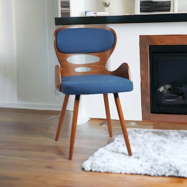 كرسي  خشب جلد  بني - ازرق  73x45x45 سم