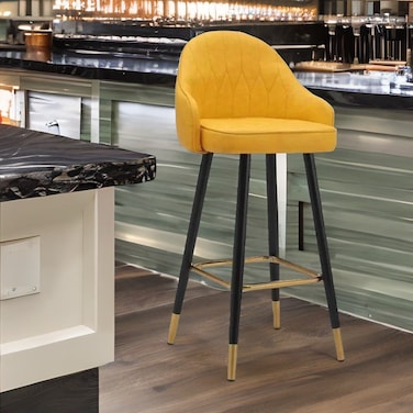 Yellow leather swivel bar stool 108x42x48 cm
