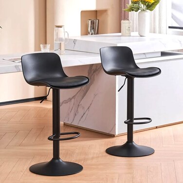 Adjustable black leather bar stool