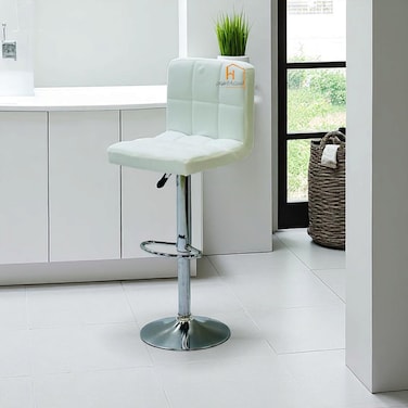 كرسي بار جلد -ابيض - 40x 44 x 115 سم