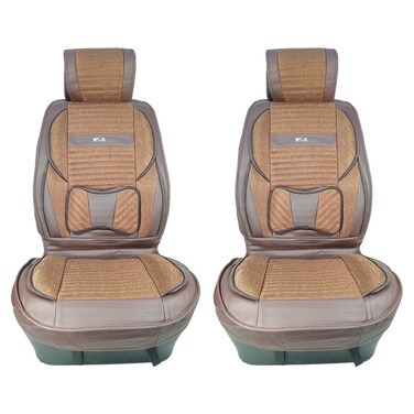 2PCS Premium Faux Leather Car Seat Covers with Breathable Woven Fabric - Universal Fit for Cars, SUVs, and Trucks