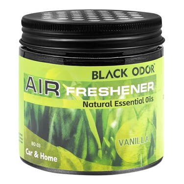 Black Odor Air Freshener with Natural Essential Oils, 180g - Ideal for Car &amp; Home, Long-Lasting Fragrance, Odor Eliminator (VANILLA)