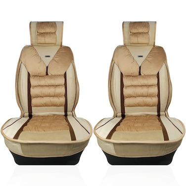 Universal Fit Cushioned Car Seat Cover 2pcs, Soft and Durable Beige Fabric, Easy Installation, Front Seat Covers with Storage Pockets, Fits Cars, SUVs, Hatchbacks.

